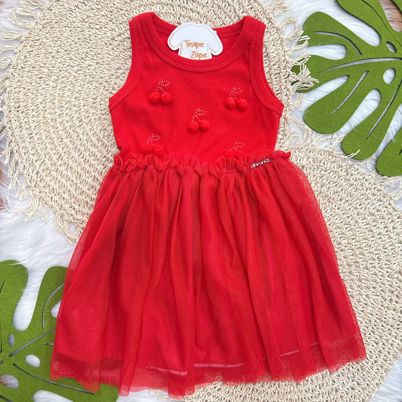 Vestido Cerejinhas de Pompom - Vermelho